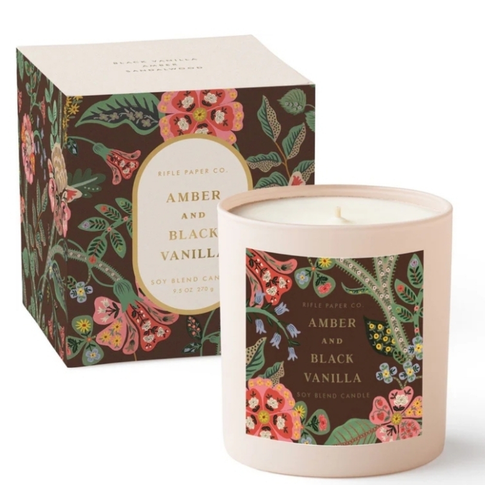 ❤️BUY 5 GET 3 FREE Gracie Amber and Black Vanilla 9.5 oz Glass Soy Candle